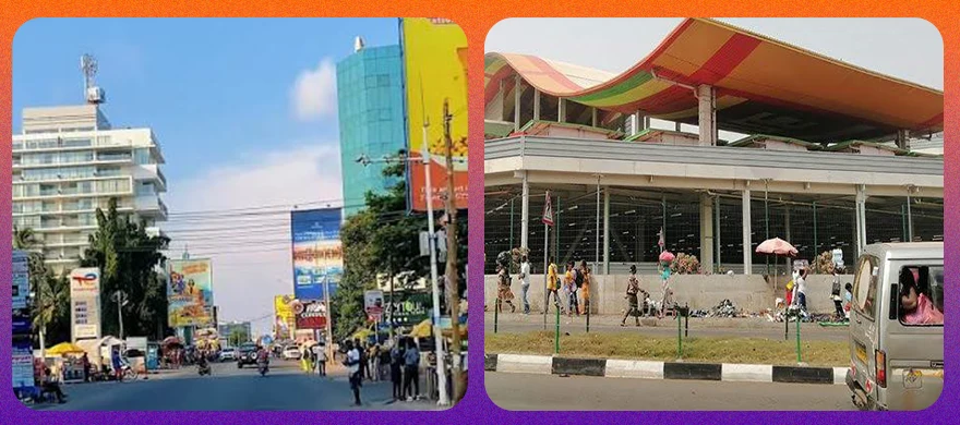 Osu Oxford Street Accra, Kumasi Kejetia market aerial