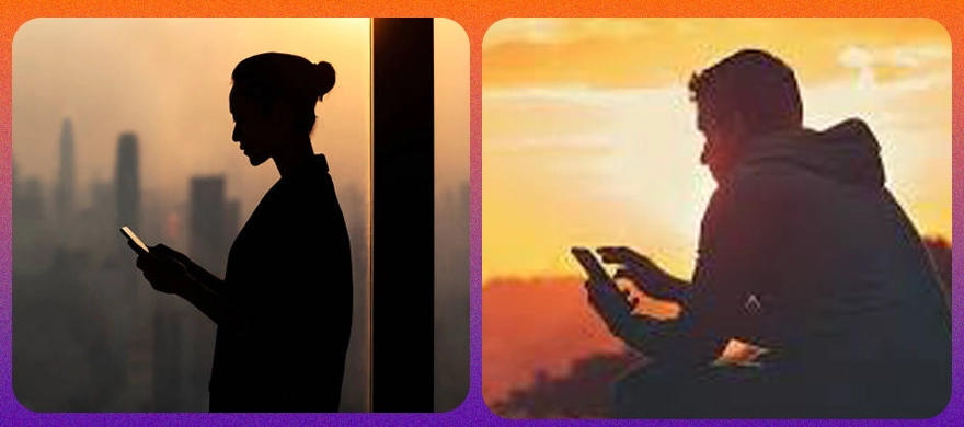 person looking at phone sad silhouette