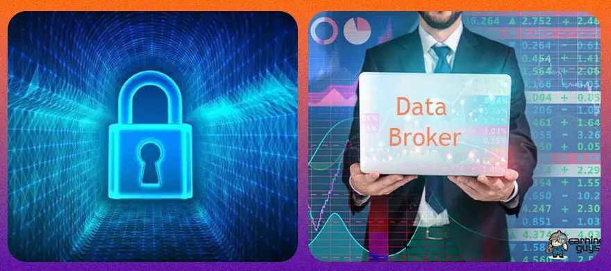 privacy padlock illustration, person showing a laptop 